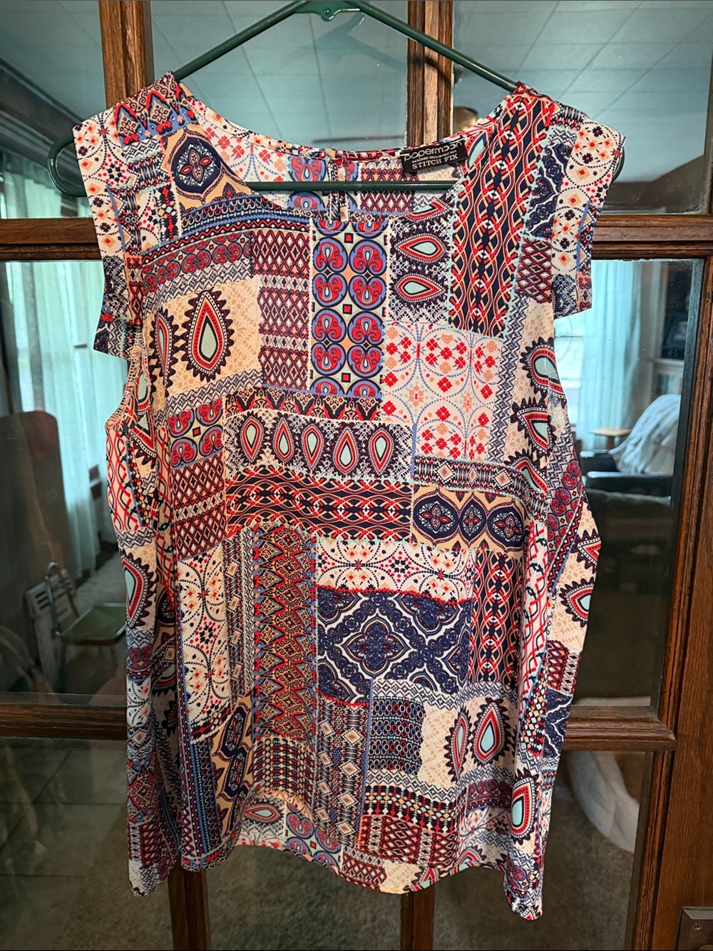 Papermoon Stitch Fix Women Mixed Patchwork‎ Paisley Cap Sleeve Blouse Medium